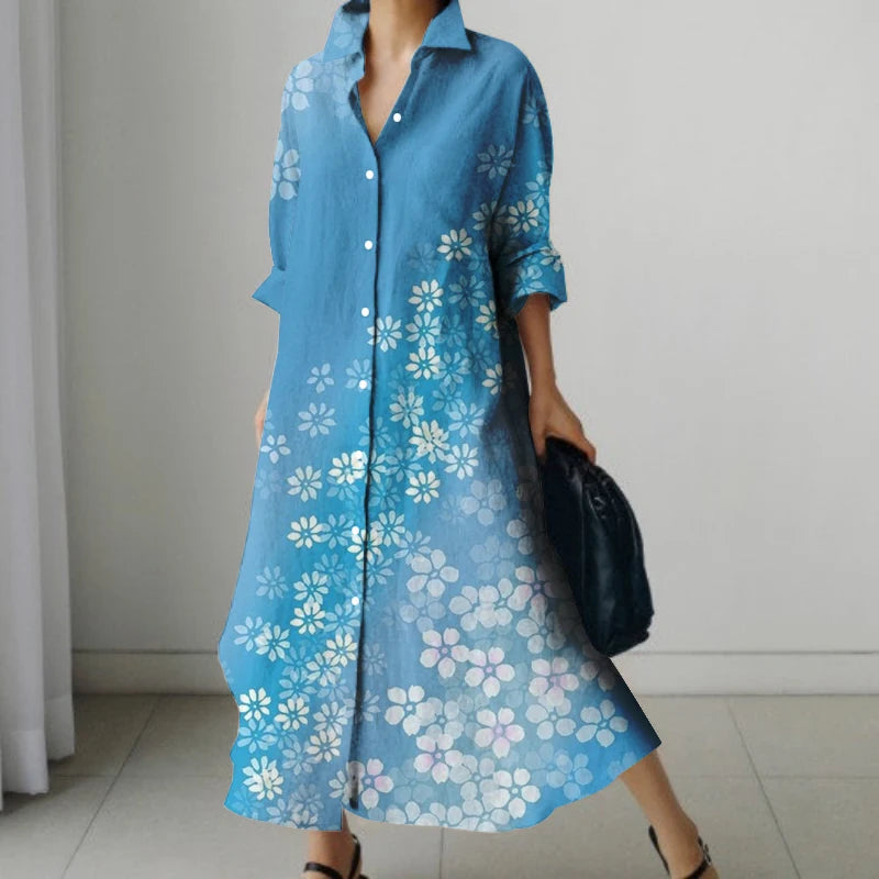 Women’s Floral Print V-Neck Pocket Dress