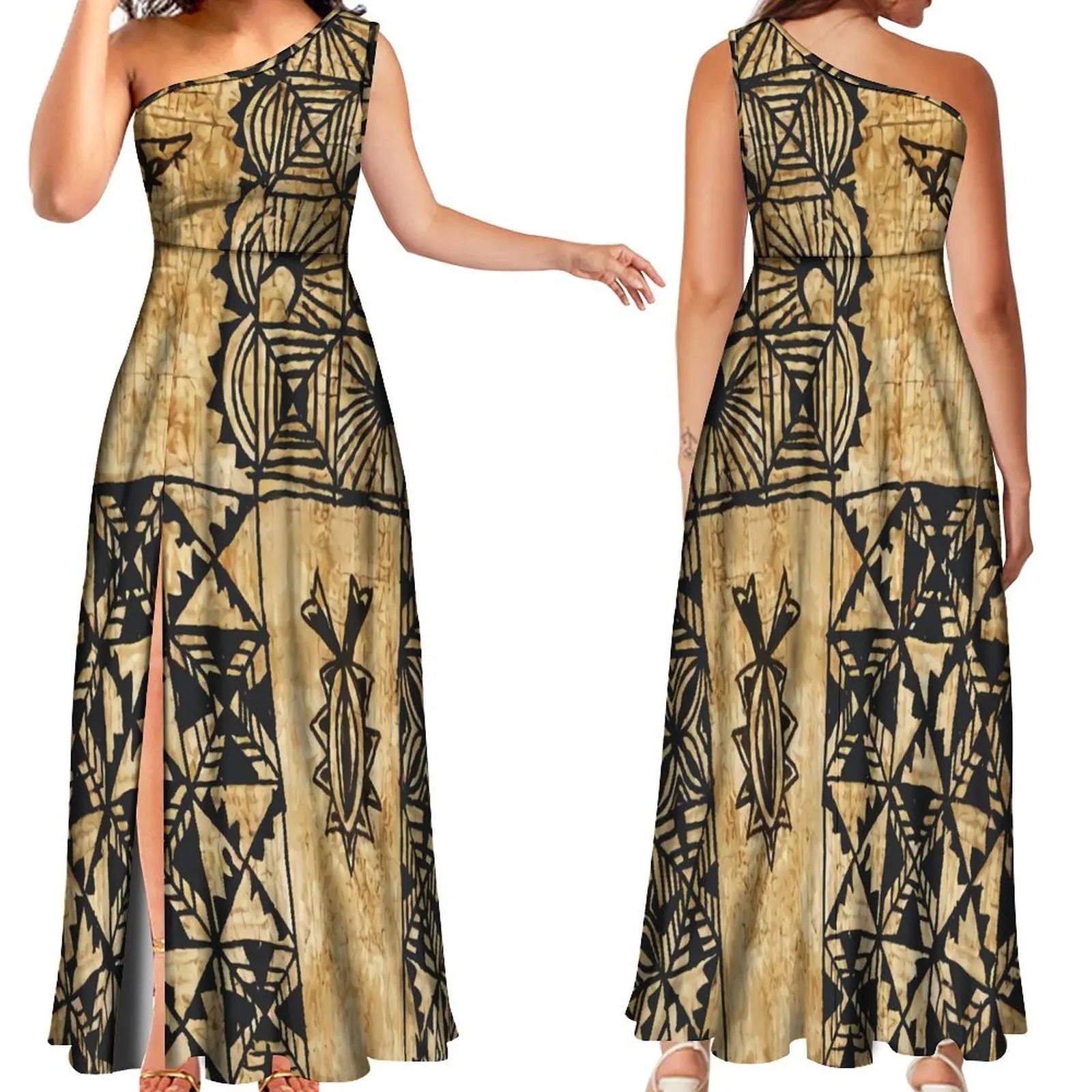 Tribal Peoples Polynesian Custom Couple Banquet Dress Women'S Elegant Dress Men'S Fashion Shirt Samoa Club Women'S Long Dress