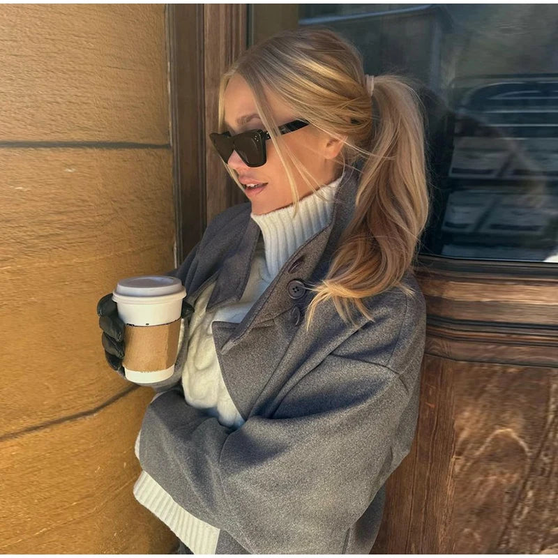 Stand Collar Women Winter Woolen Coats 2025 Spring Single Breasted Loose Female Long Sleeve Jacket Office Lady Street Short Coat