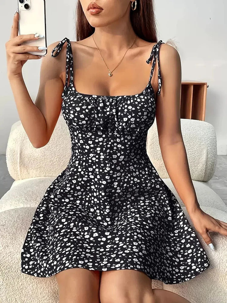 Women's Summer Floral Spaghetti Strap Short Dress