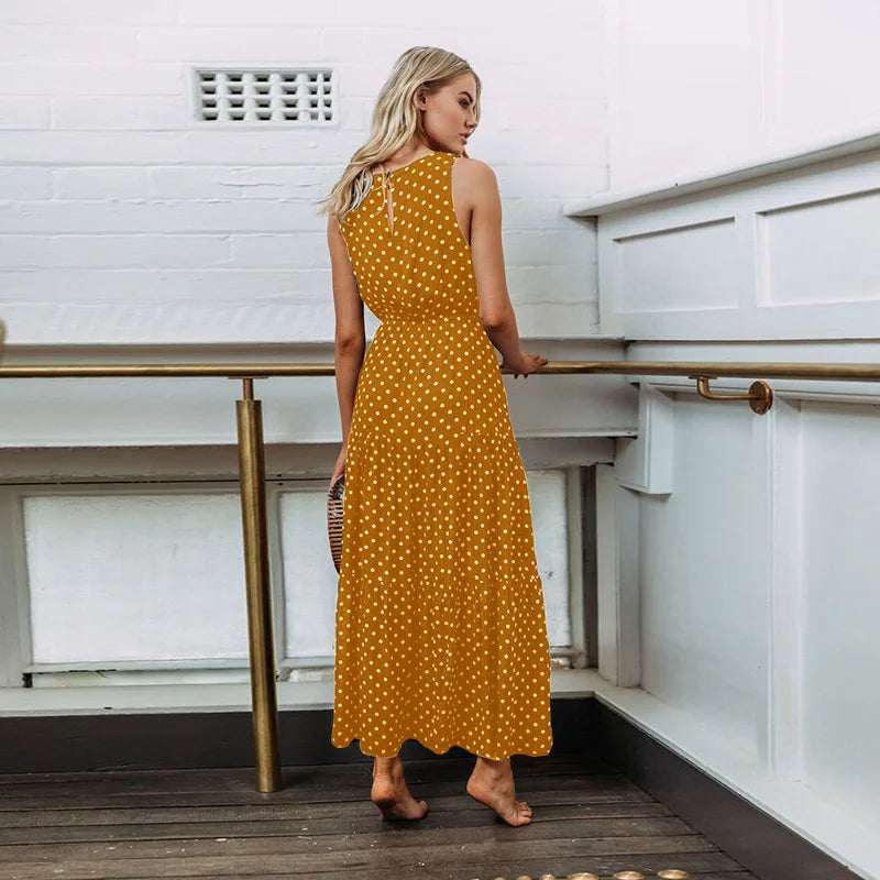 Women's Sleeveless Dot Loose Dresses