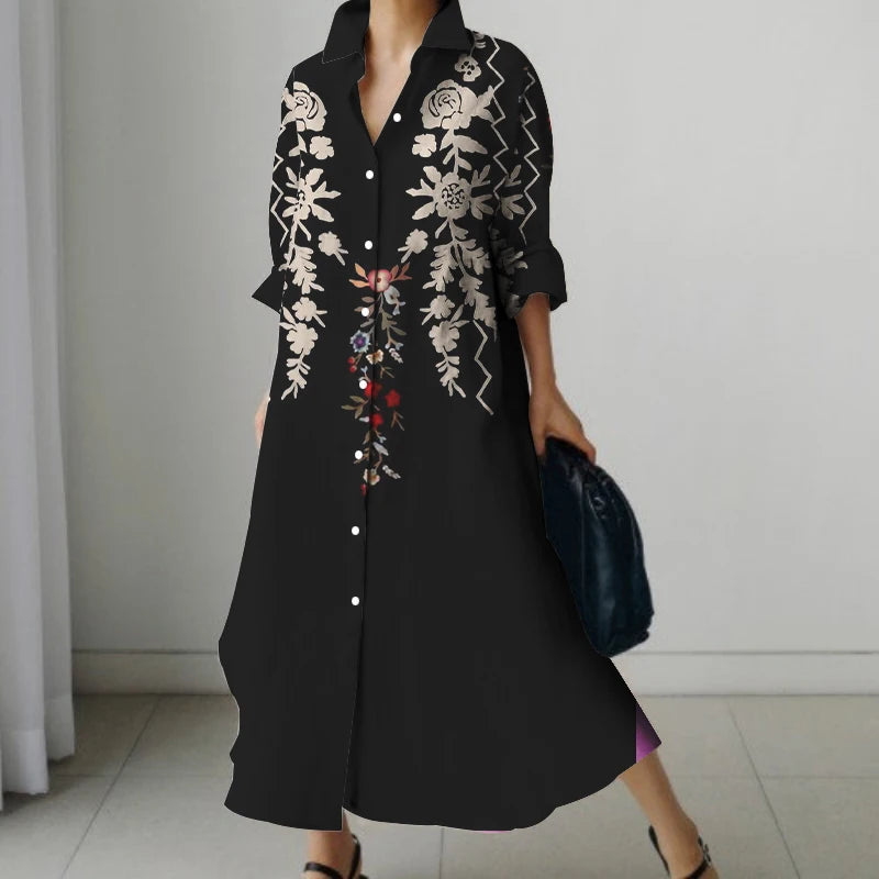 Women’s Floral Print V-Neck Pocket Dress