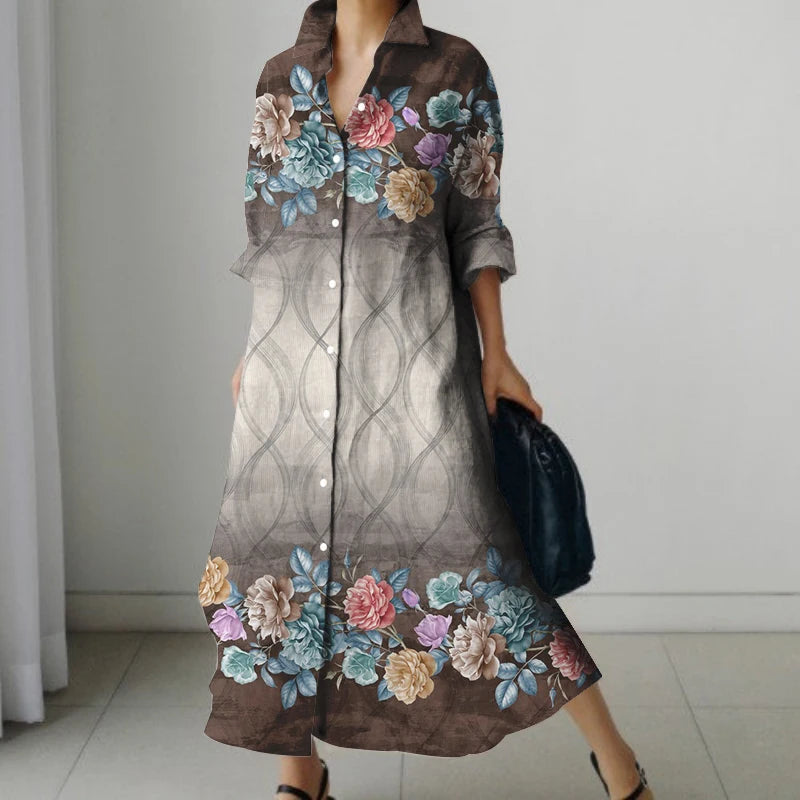Women’s Floral Print V-Neck Pocket Dress