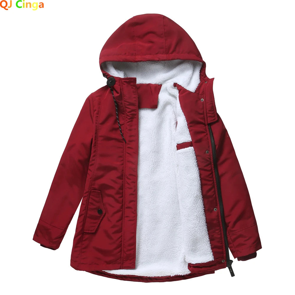 Women's Warm Hooded Parkas, Thick Plush Coats, Female Mid-Long Cotton Jacket, Winter Outwear, Big Size, S-5XL