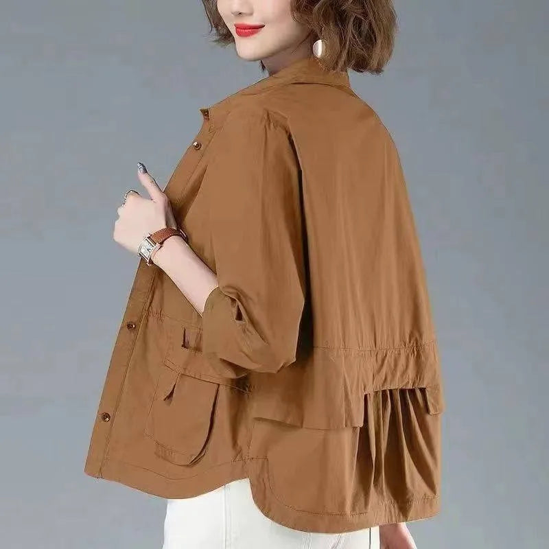 Fashion Single-breasted Solid Color Jackets Tops Female Spring All-match Loose Casual Long Sleeve Pockets Coats Women's Clothing
