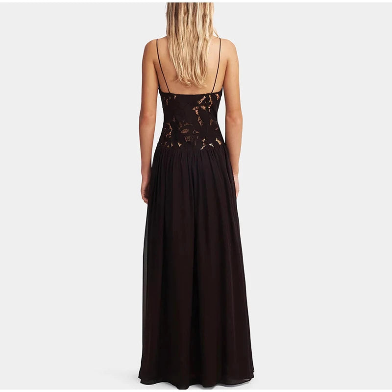 Women's Sleeveless High Waist Pleated Hollow Lace Dress