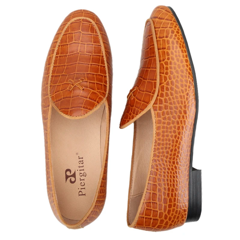 Piergitar Italy Toscana Imported Crocodile Pattern Calfskin Slip-On Loafers Handmade Men's Moccasin For Fashion Party And Prom