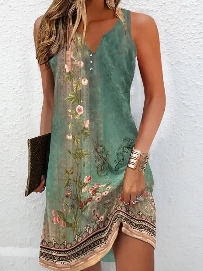 Women's dresses Summer fashion Stitching V neck Loose bohemian