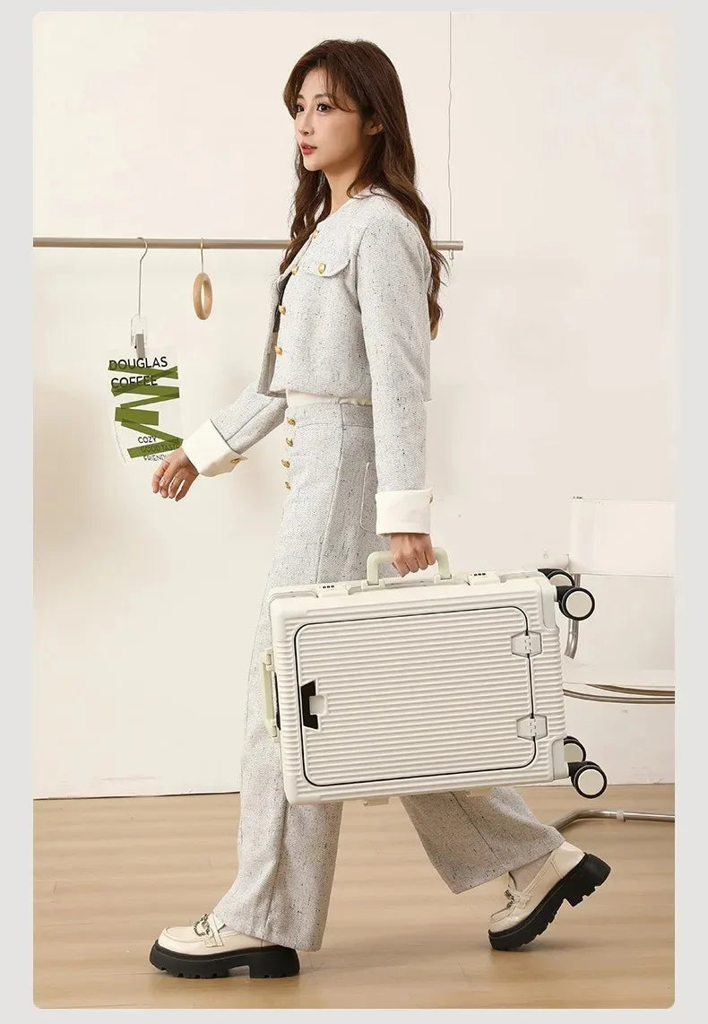 Aluminum Suitcase Front Opening Rolling Luggage