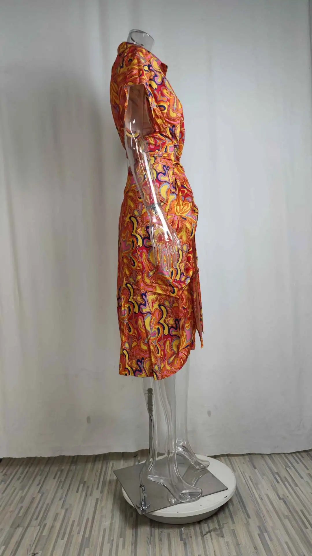 Women's Boho Print Turn-down Collar Dress