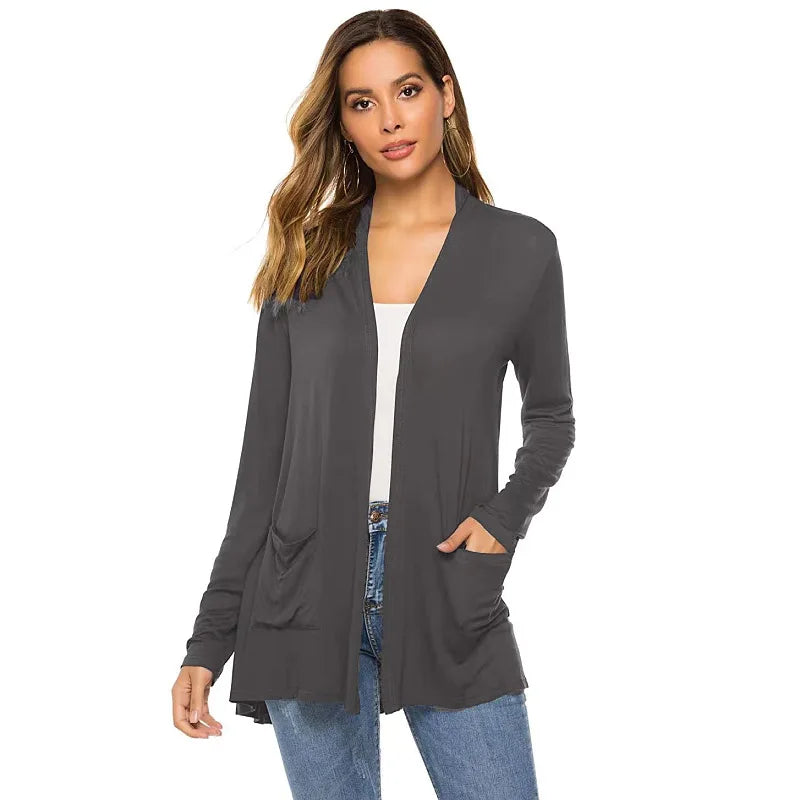 Women's Knitted Cardigan for Spring and Summer Versatile Large Size Cardigan Medium to Long Length Long Sleeve Outcoat