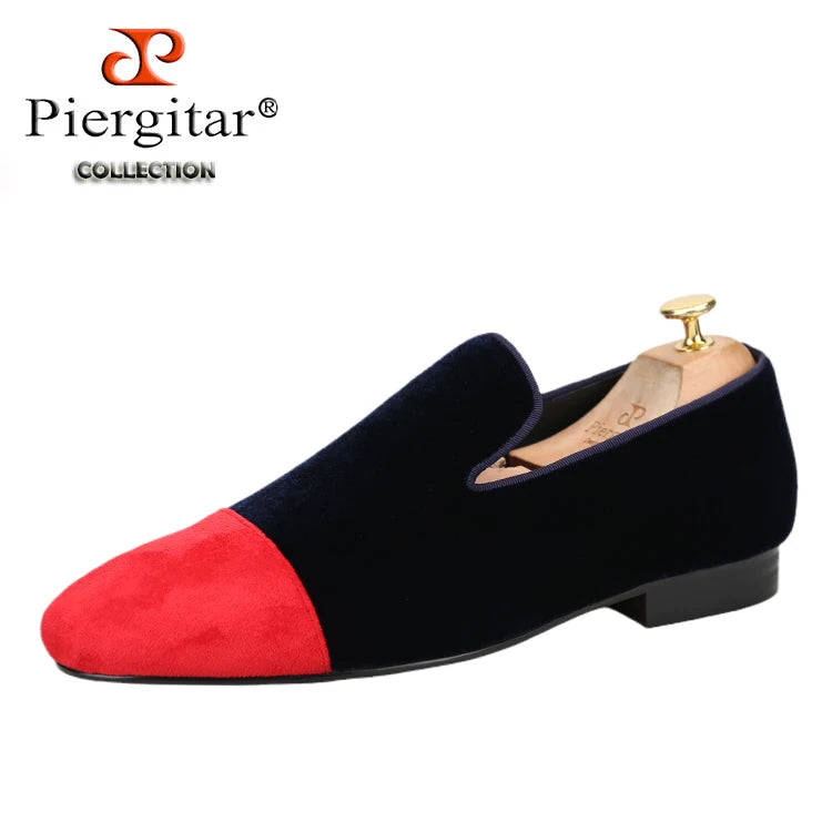 Piergitar Mixed Velvet Men's Loafers For Party And Wedding Handmade Slip-On Moccasins Red Outsole Breathable Leather Insole