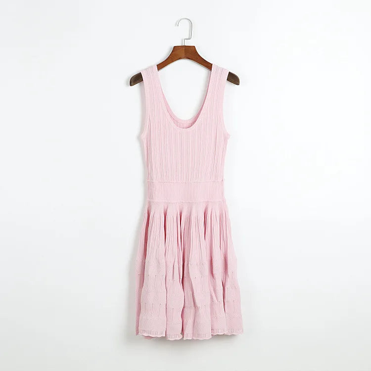 2025 Summer New in Pink Sleeveless Ribbed Knit Bodycon Mini Dress Versatile Work & Casual Outfit