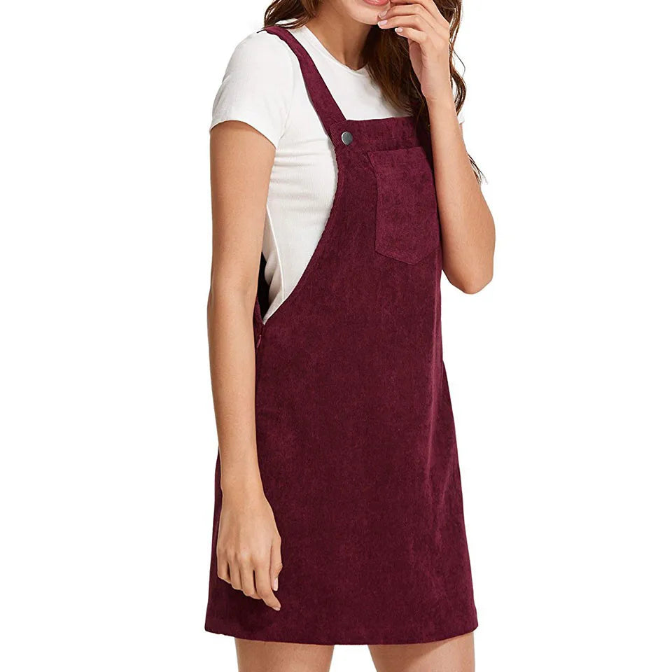 New Women's Suspender Skirt Corduroy Spring and Autumn Fashion Pocket Strap Adjustable Casual Strap Short Dress