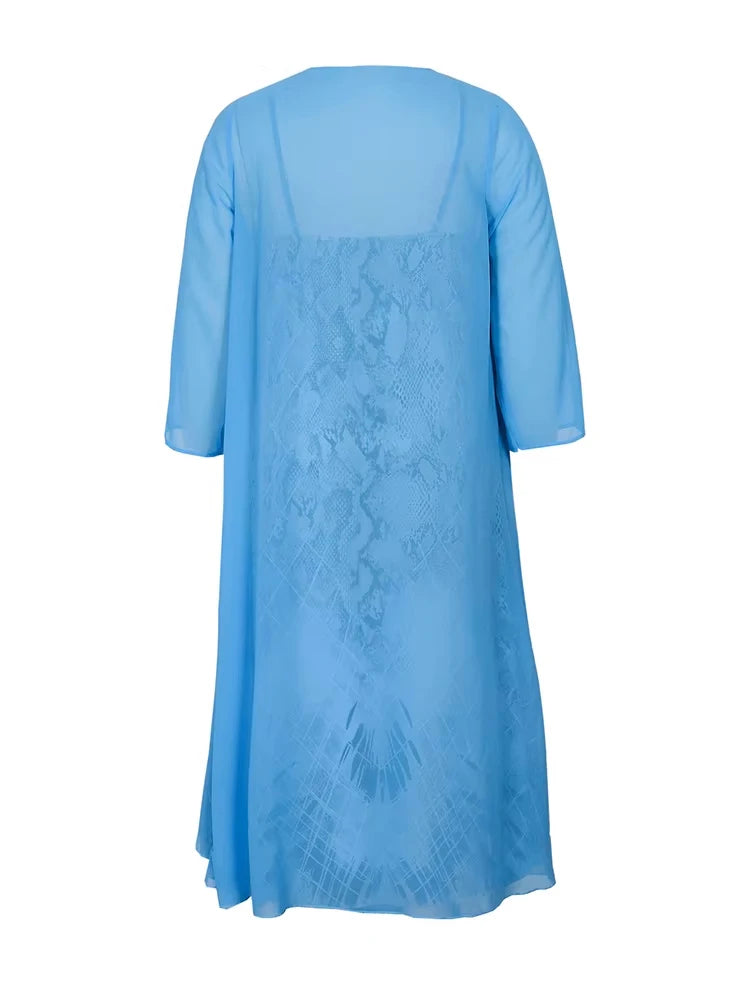 Plus Size Casual Dress Sets Solid Open Front and Graphic Printed Dress Sets Women's Plus Size Clothing