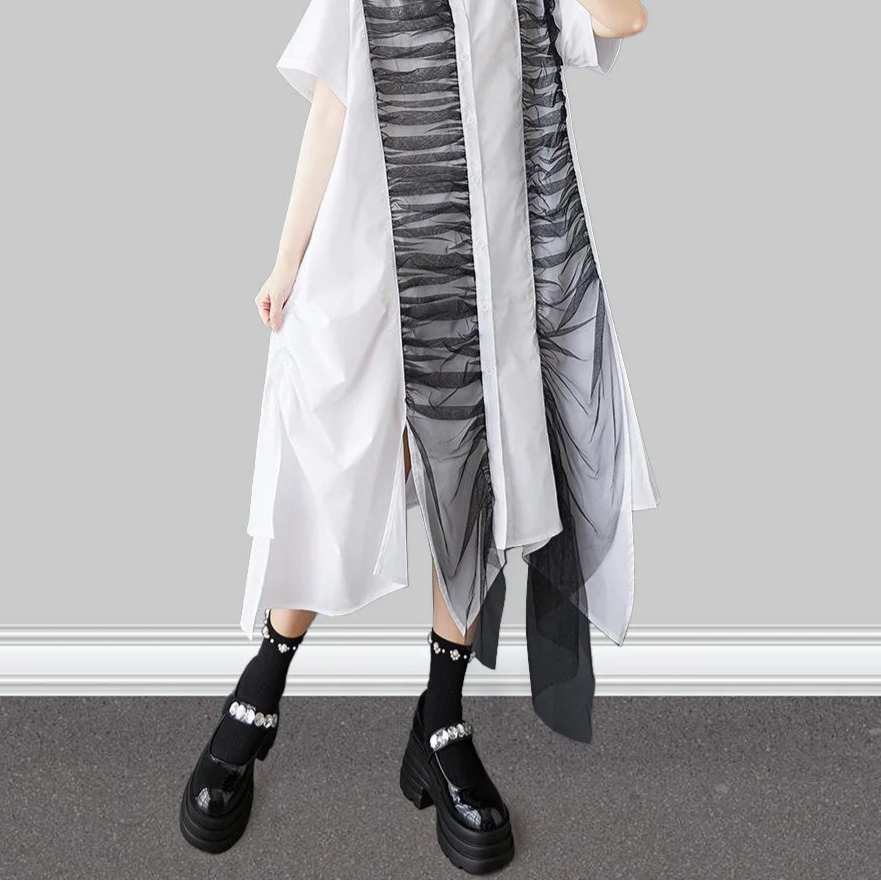 Stripe Print Mid Length Buttoned Midi Dress