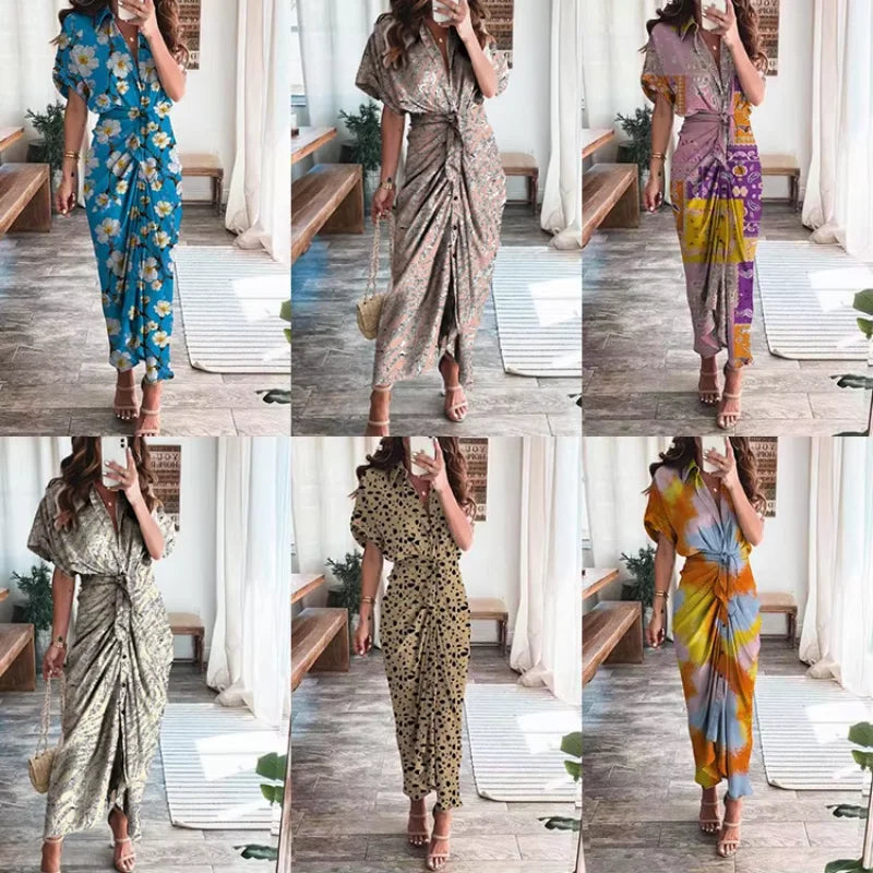 Women's Boho Print Turn-down Collar Dress