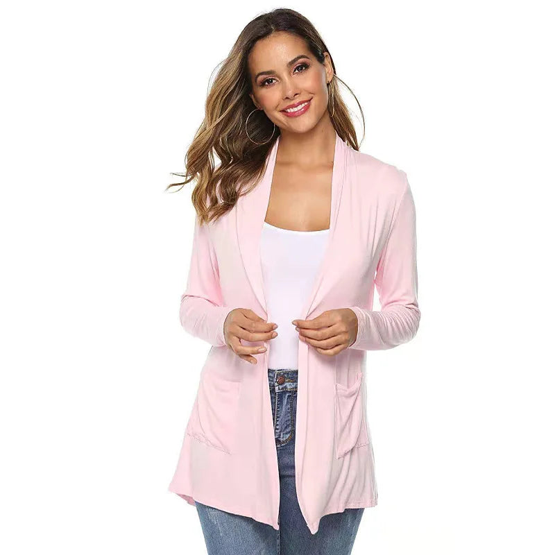 Women's Knitted Cardigan for Spring and Summer Versatile Large Size Cardigan Medium to Long Length Long Sleeve Outcoat