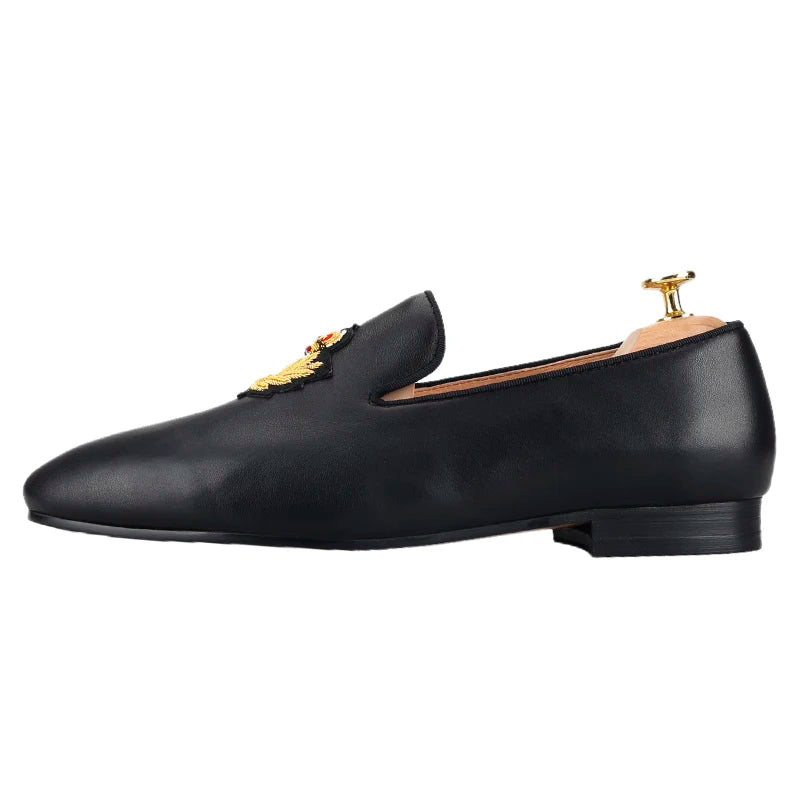 Piergitar Summer New Arrival Cow Leather Men Loafers With Luxurious Royal Style Gold Embroidery For Party Handmade Slip-On Shoes