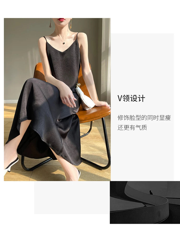 2025 New 100% Anti Wrinkle Mulberry Silk Strap Dress for Women's Summer New Loose Long Skirt