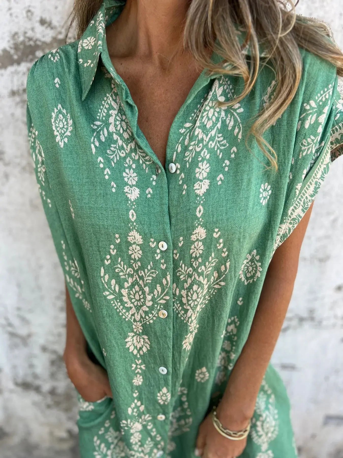 2025 New Women's Shirt Dress Loose Button Cardigan Fashion Printed Short Sleeve Pocket Cotton Linen Blend Vacation Beach Skirt