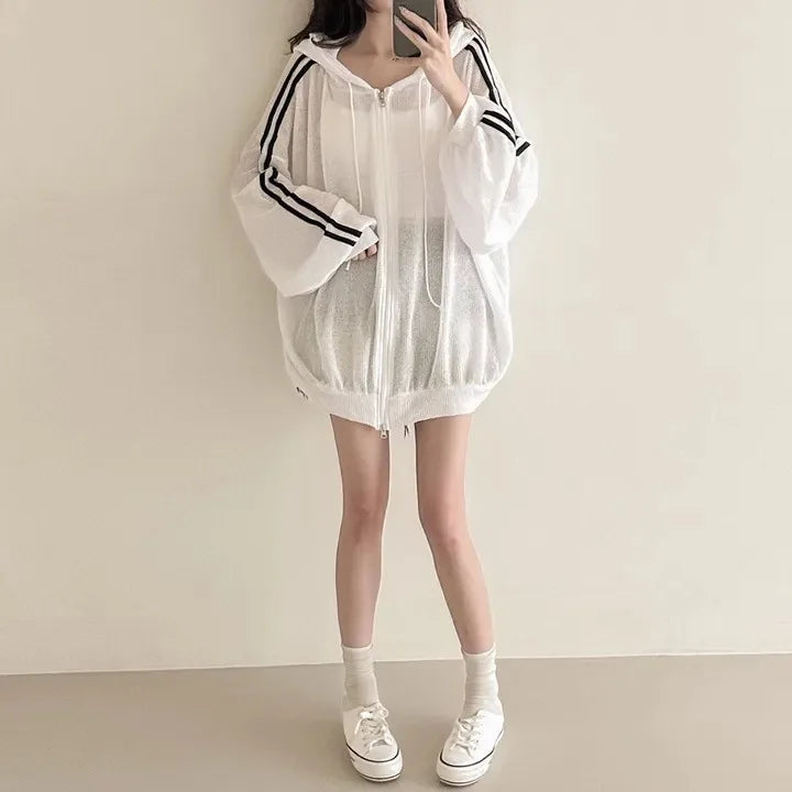 Women Thin Linen Jacket Fashion Ladies Outerwear White Sunscreen Clothing Retro Loose Long Sleeve Female Knitted Cardigan 2025