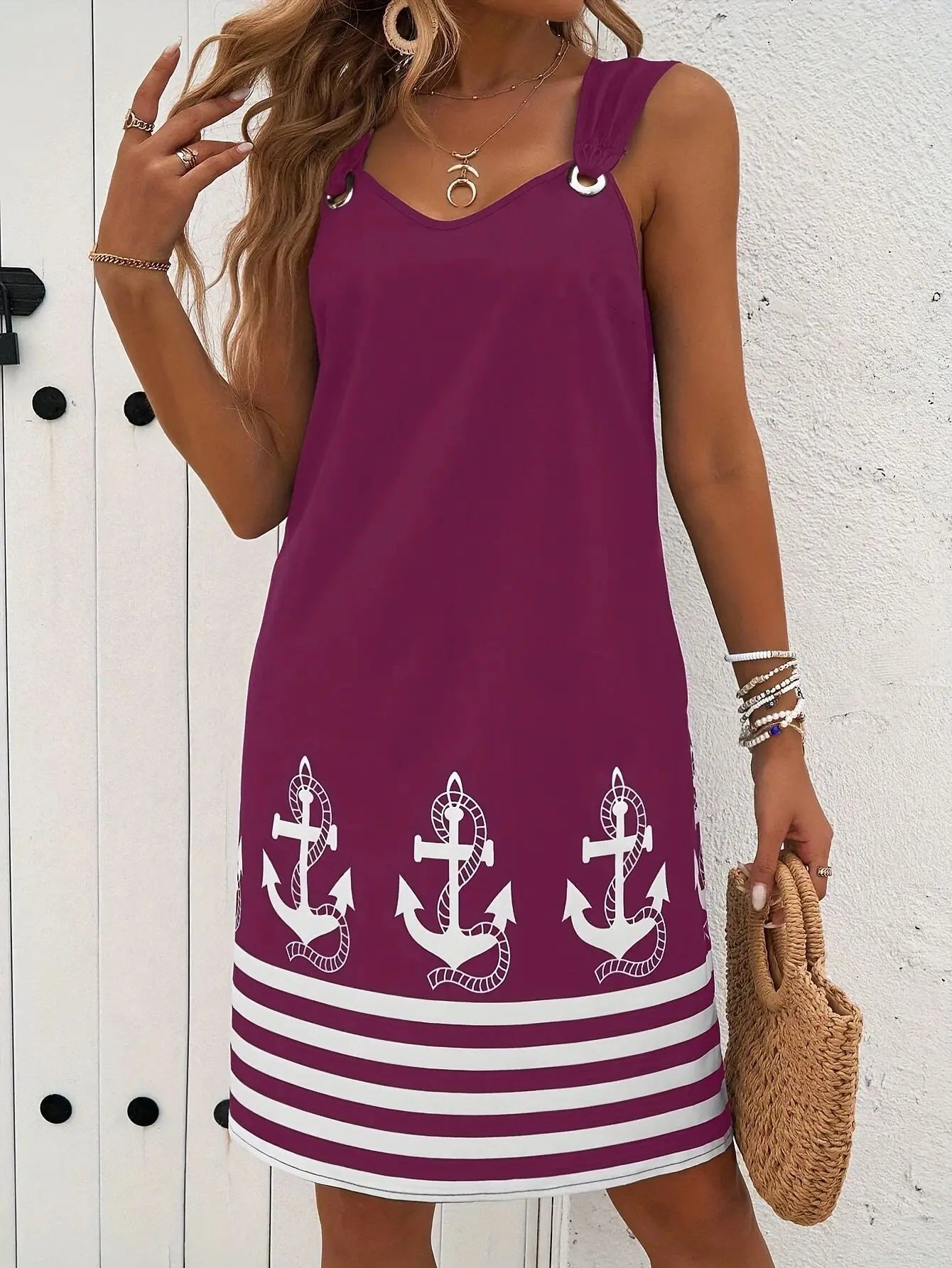 2025 New Women's Vest Skirt Pocket Ethnic Style Fashion Printed V-neck Simple Vacation Beach Mini Dress for Female