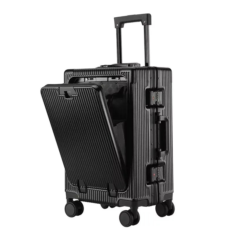 Aluminum Suitcase Front Opening Rolling Luggage