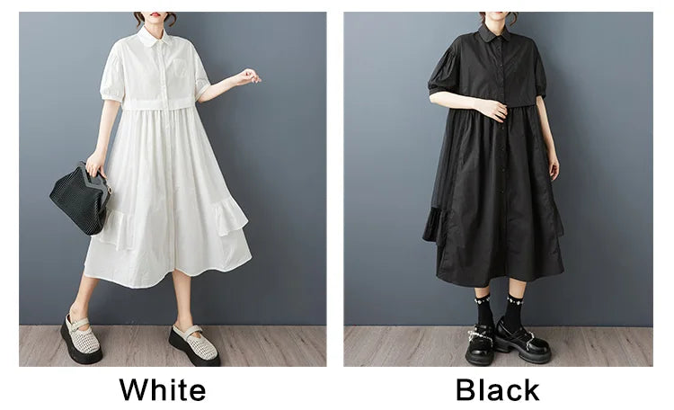 Stripe Print Mid Length Buttoned Midi Dress