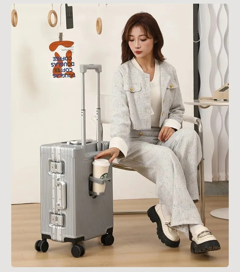 Aluminum Suitcase Front Opening Rolling Luggage