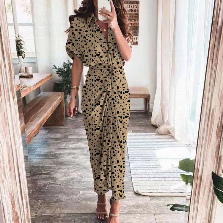 Women's Boho Print Turn-down Collar Dress