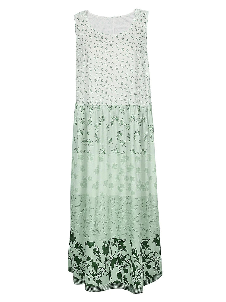 Plus Size Floral Printed Sleeveless Midi Dress