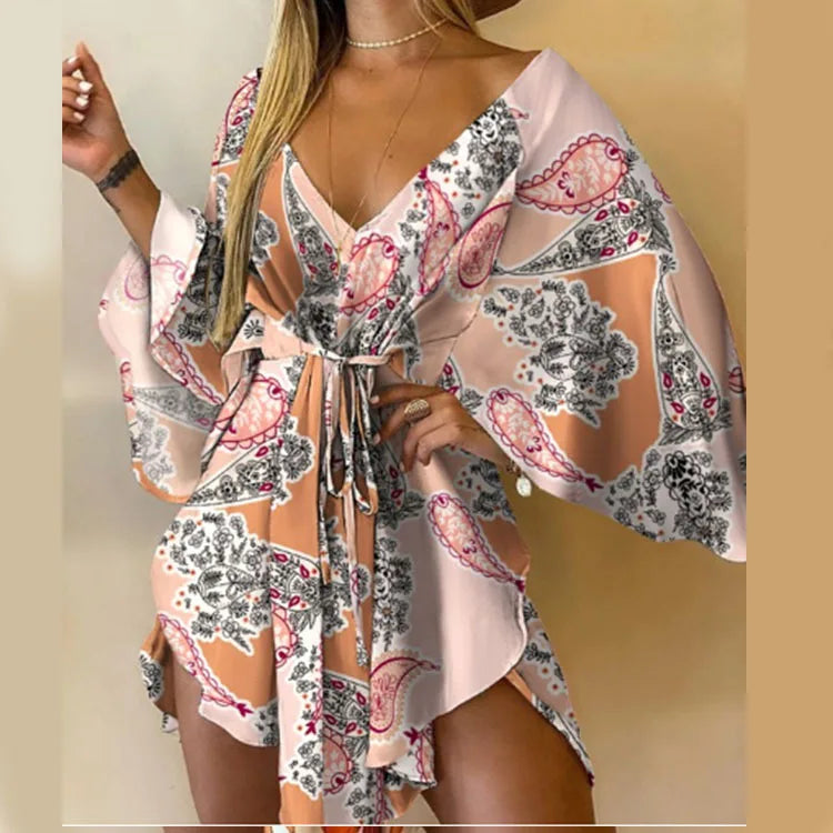 Women Ruffle Flowers Print Sundress