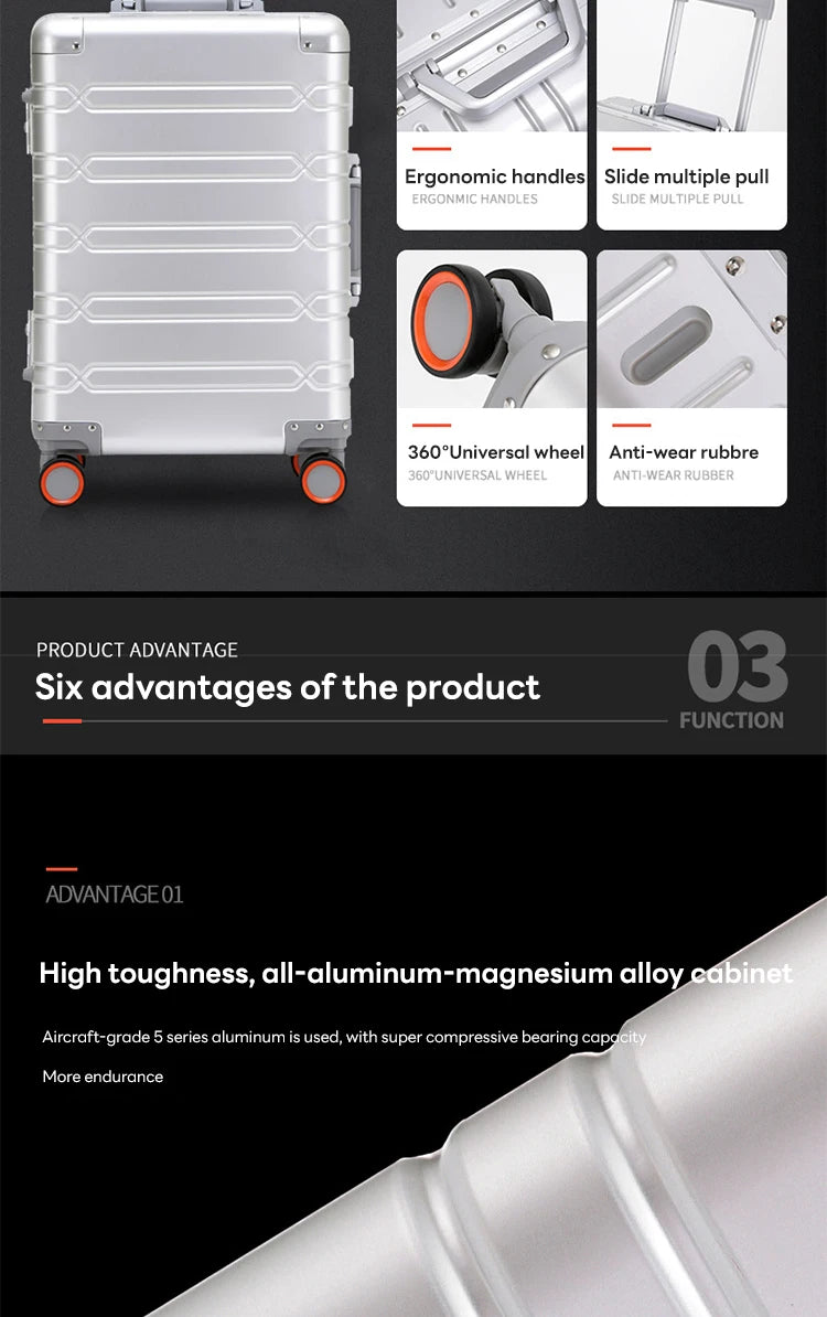 All-aluminum-magnesium alloy trolley suitcase