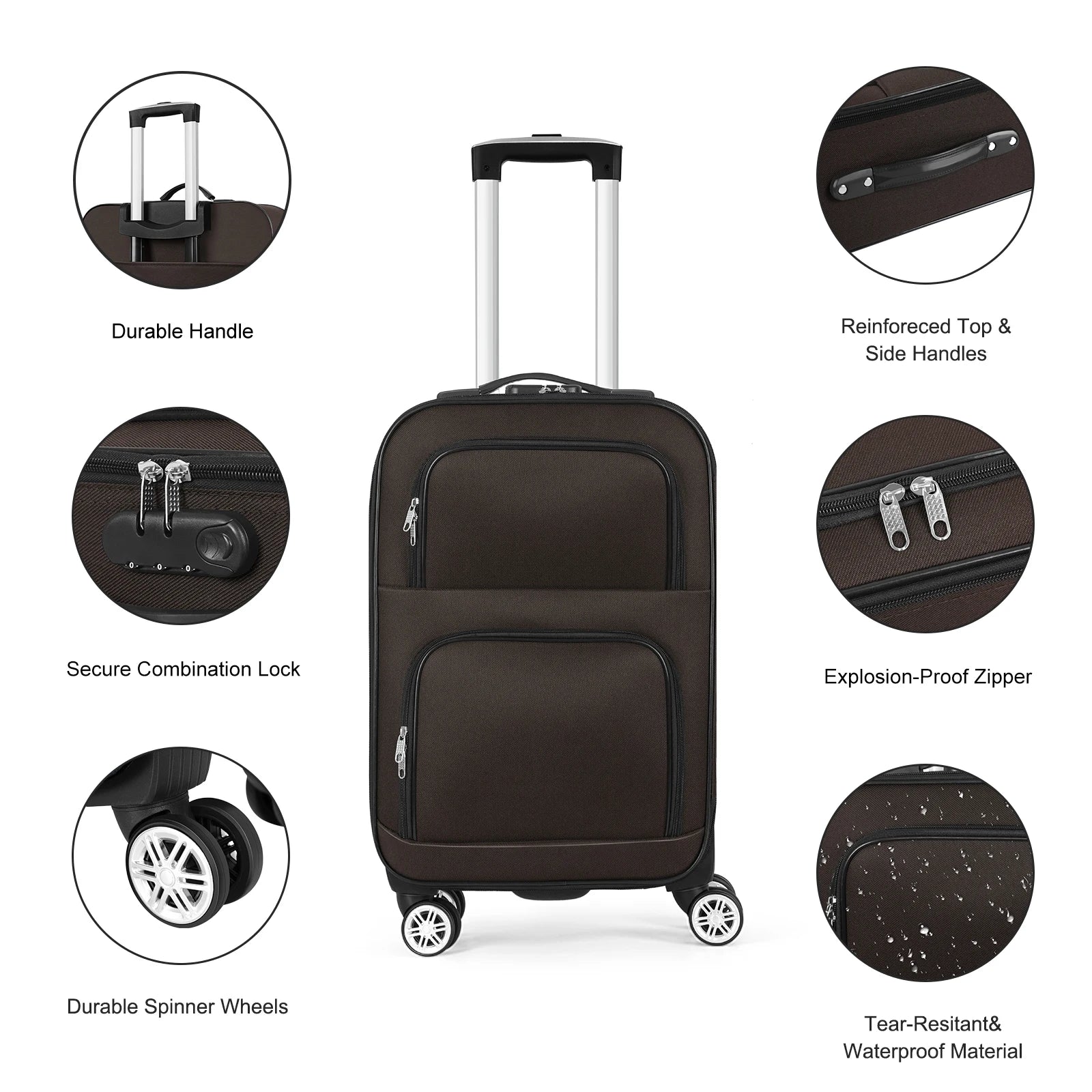20 inch lightweight luggage with rotating wheels