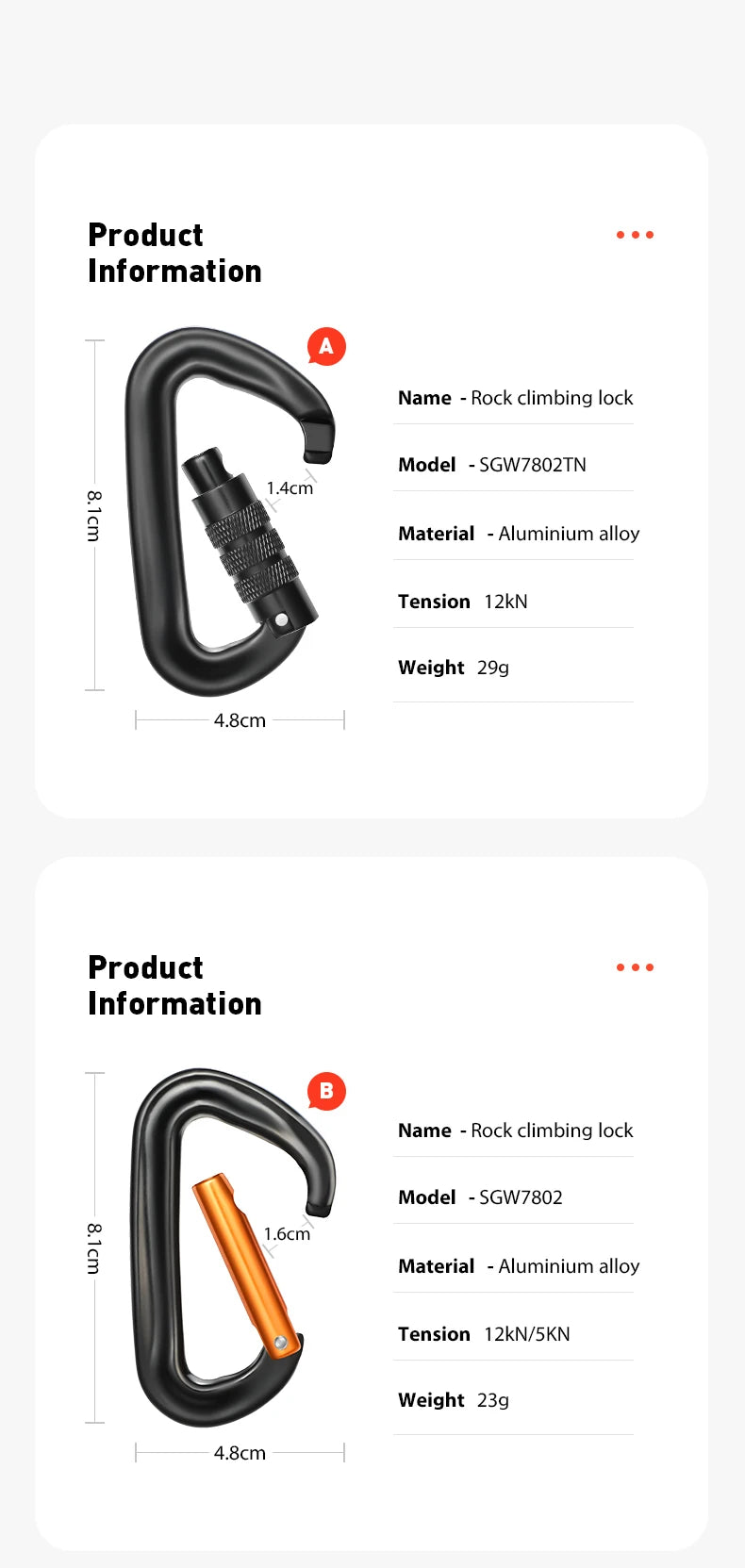 D Shape Safety Carabiner Aluminum Key Hooks