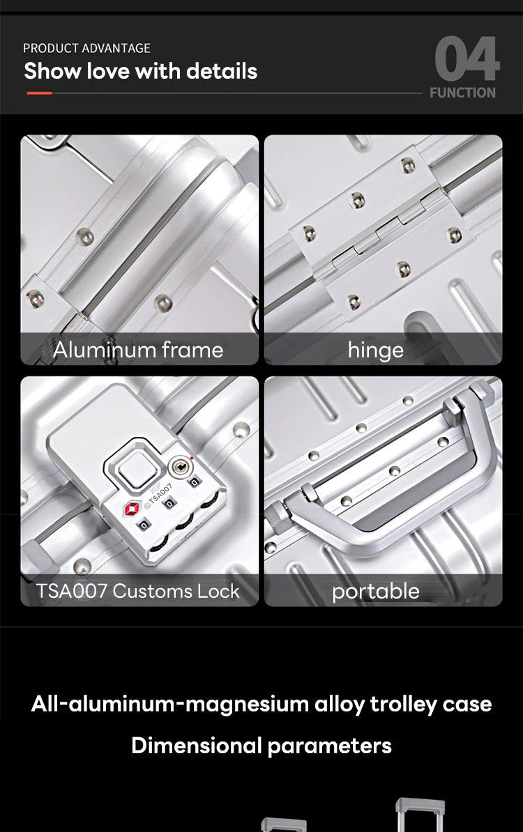 All-aluminum-magnesium alloy trolley suitcase