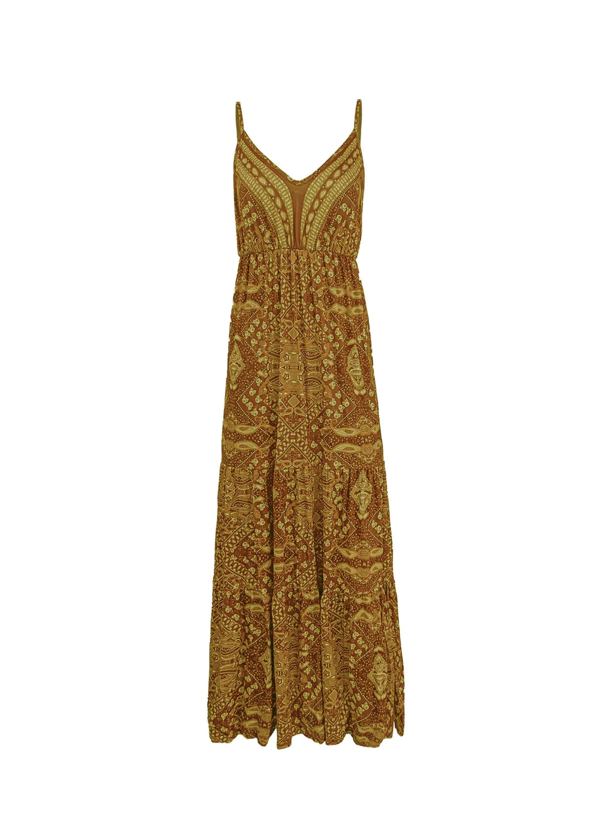 Bohemian Style Women's Clothing Long Dress New Suspender Long Dress High Waist V-neck Printed Floral Dress Women's Clothing