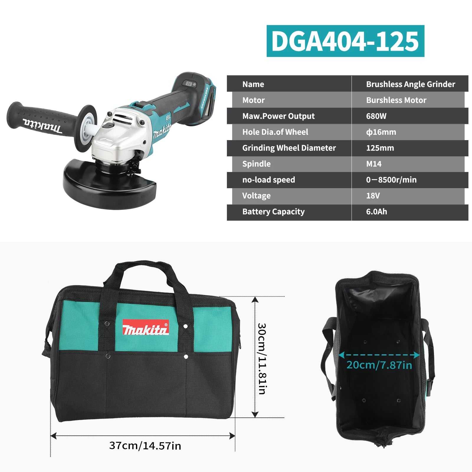 Makita DGA404 Angle Grinder Tool Kit Brushless