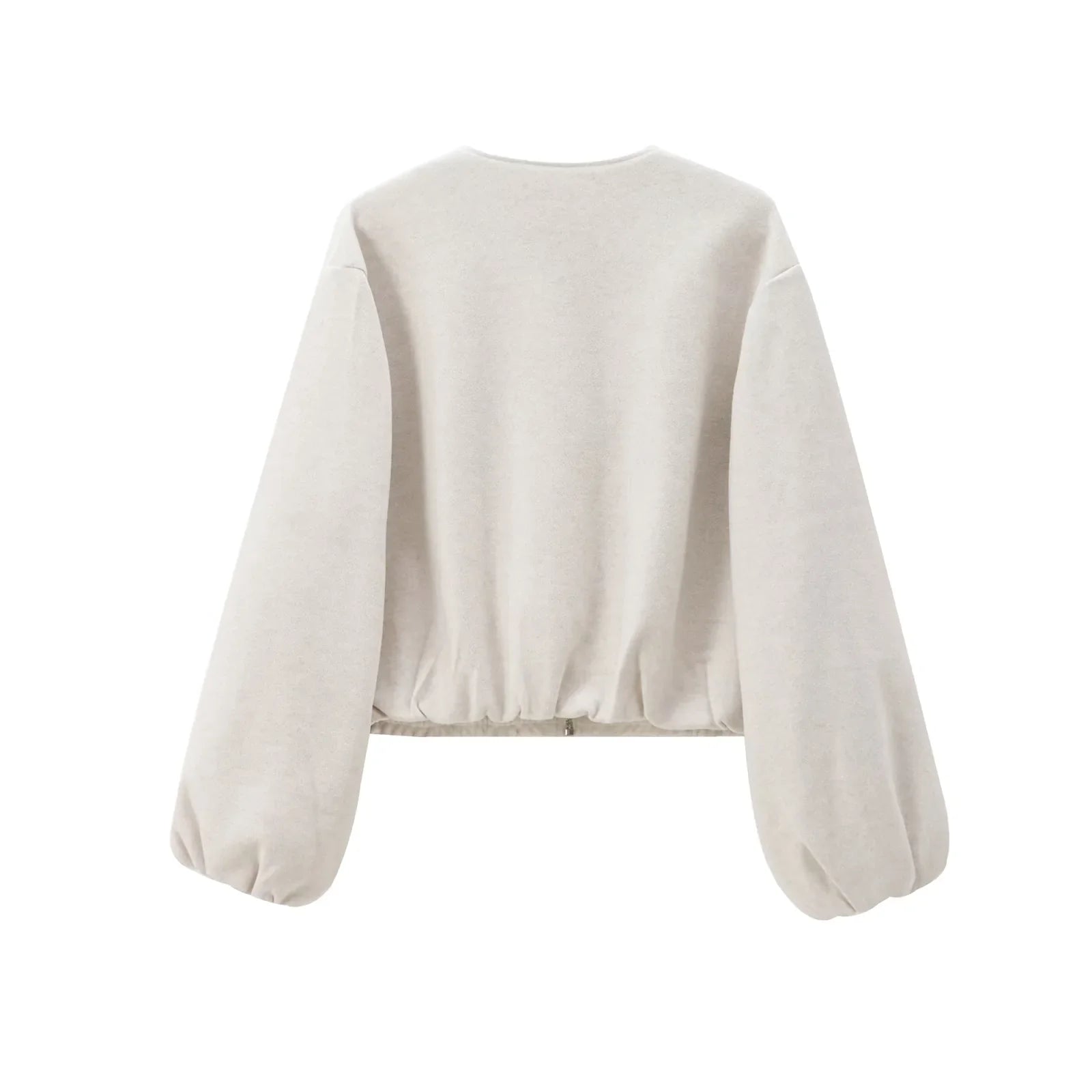 TRAF Outerwears Cropped Bomber Jacket Women Autumn Long Sleeve Faux Wool Coats For Woman Winter Zip Up Gray Beige Short Coats