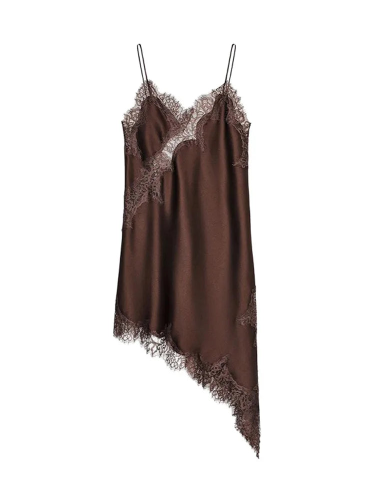 Sexy Sling Dress Women V Neck Hollow Out Backless Patchwork Lace