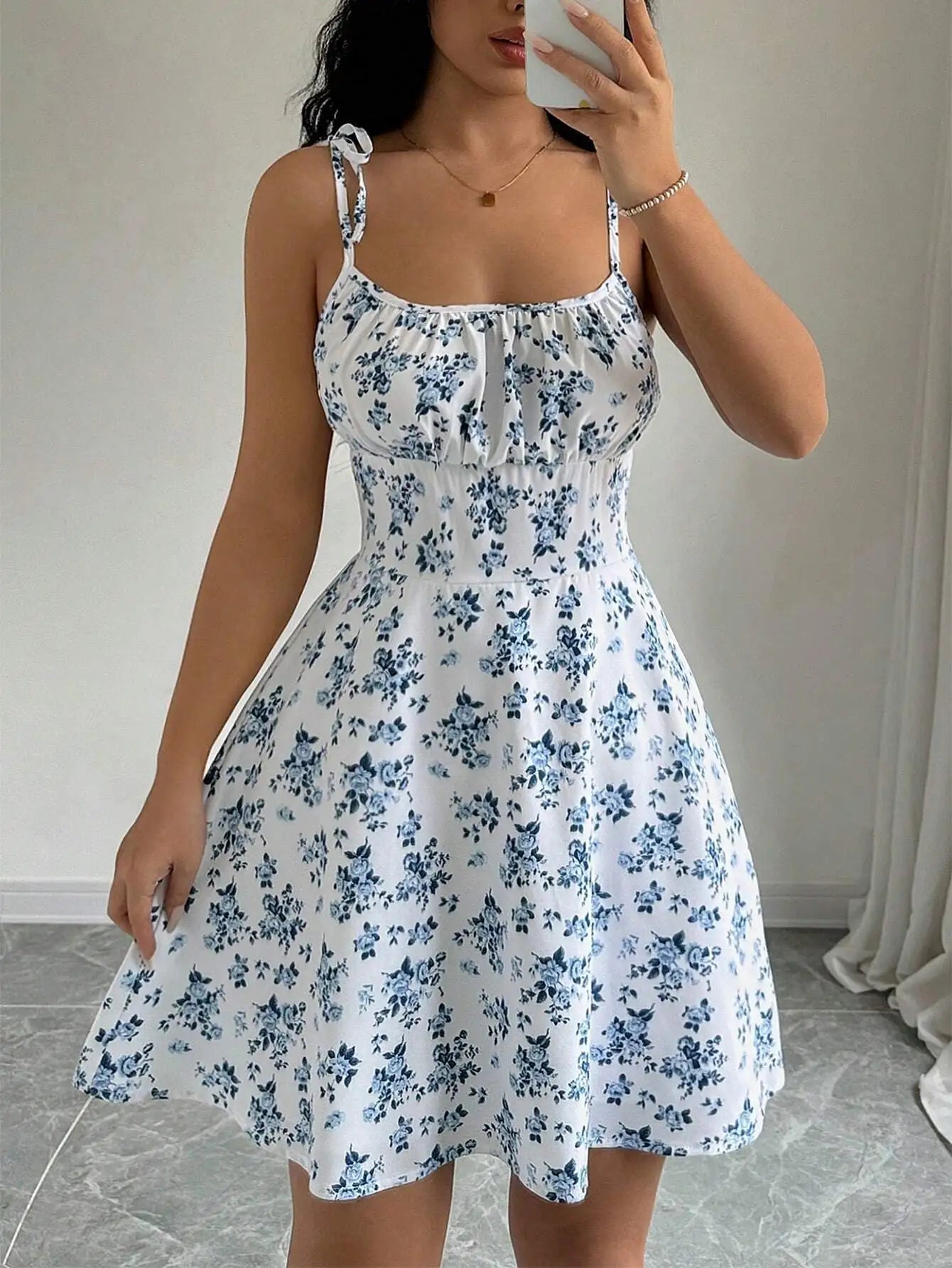 Women's Summer Floral Spaghetti Strap Short Dress