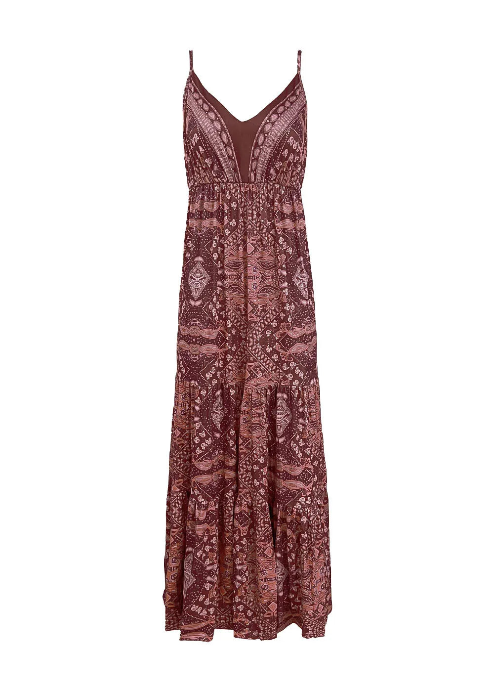 Bohemian Style Women's Clothing Long Dress New Suspender Long Dress High Waist V-neck Printed Floral Dress Women's Clothing