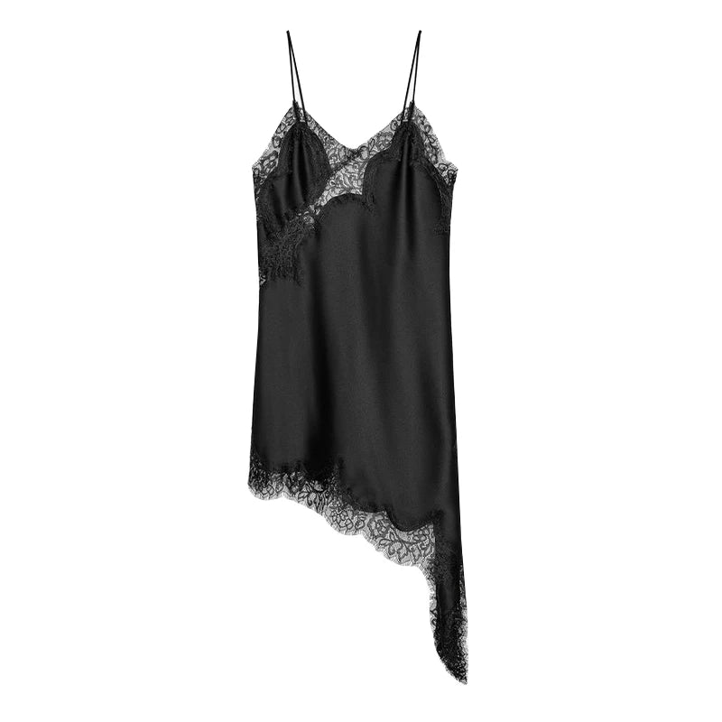 Sexy Sling Dress Women V Neck Hollow Out Backless Patchwork Lace