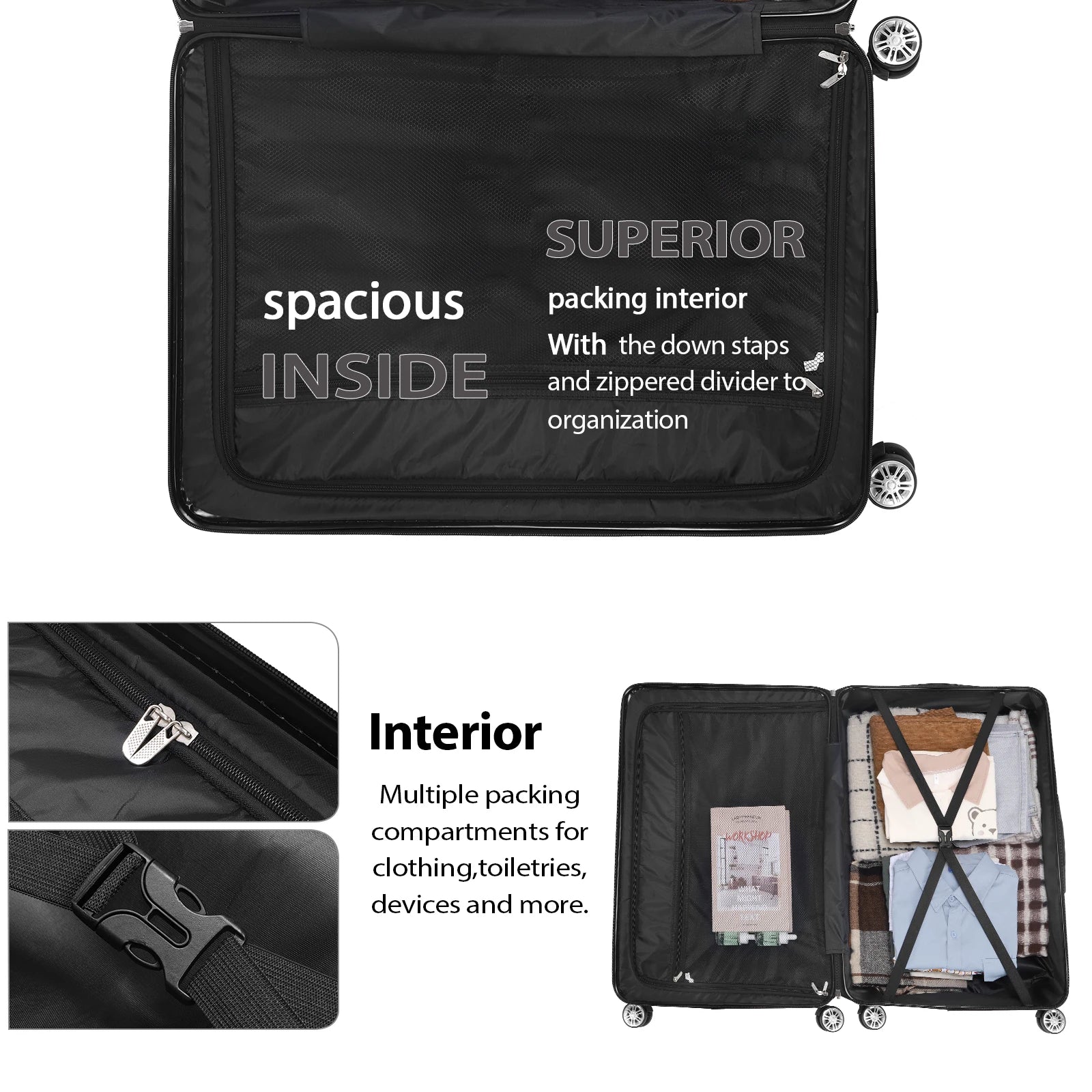 3Pcs Luggage Hardshell Travel Suitcase