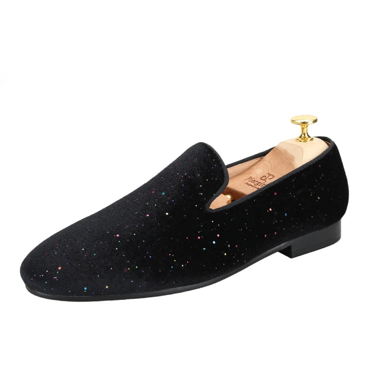 Mens Smoking Slippers with Breathable Leather Insoles and Handmade Sequins for Proms And Parties