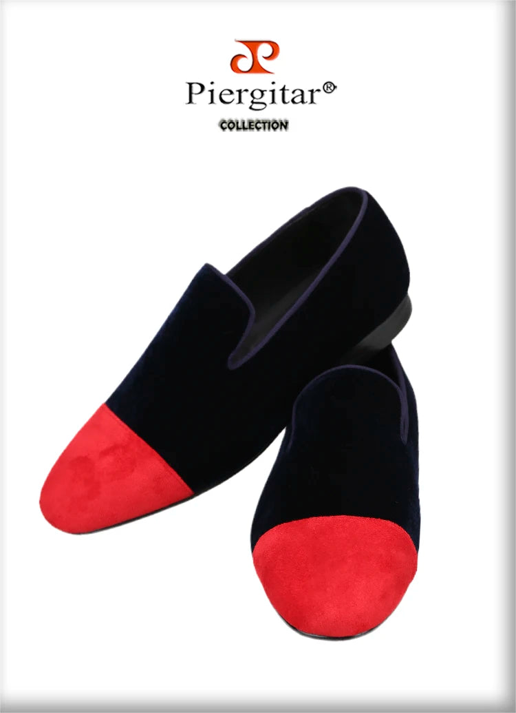 Piergitar Mixed Velvet Men's Loafers For Party And Wedding Handmade Slip-On Moccasins Red Outsole Breathable Leather Insole