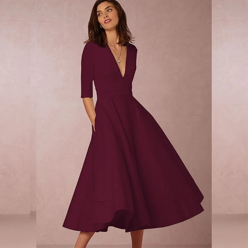 V-neck Short Sleeve Dresses for Women.