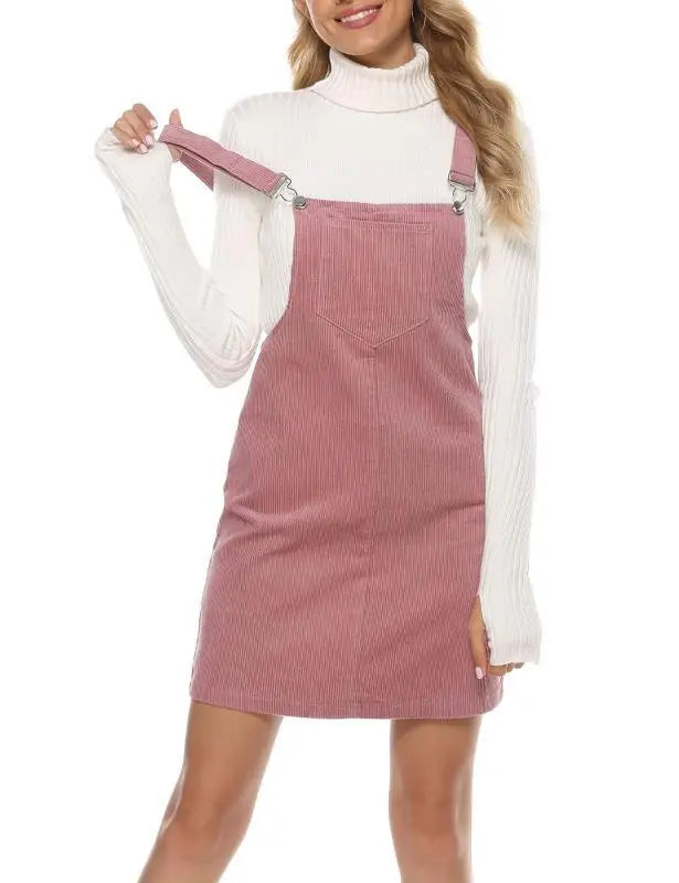 New Women's Suspender Skirt Corduroy Spring and Autumn Fashion Pocket Strap Adjustable Casual Strap Short Dress