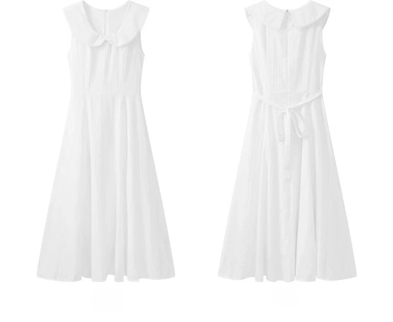 White Bow Jacquard Sundress Women Sweet Summer A-Line Dress with Tie Straps Petite Fit Flowy Midi Dress Cute Vacation Daily Wear